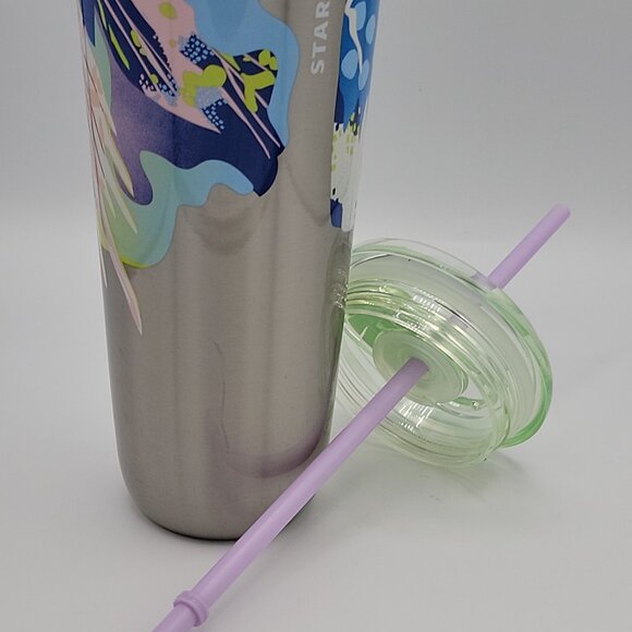 Starbucks 24 oz Cold Tumbler Stainless Double Wall Sip or Straw Lid SPRING Print - Picture 4 of 15